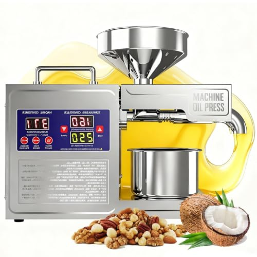 AUTUMFLATGAO Prensa Aceite Oliva Automática De 820W, Maquina Cortar Aceitunas En Frío Y Caliente para El Hogar, Extractor De Aceite Eléctrico para Aceitunas, Cacahuetes, Sésamo, Soja Y Nueces