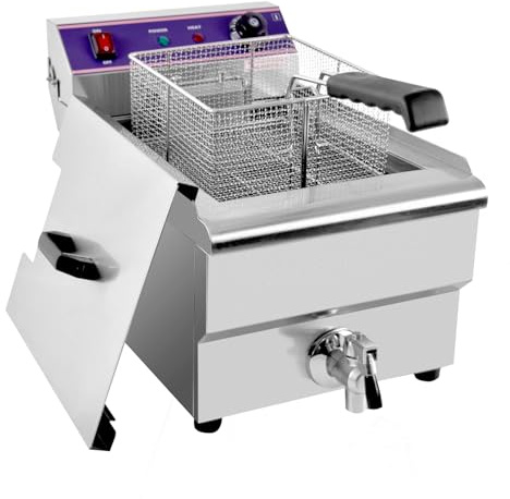 MOOTACO Commercial Deep Fryer,17L Electric Deep Fryer with Basket,3000W Heavy Duty Stainless Steel Fryer with Drain Tap,Lids,Large Tank for Restaurant