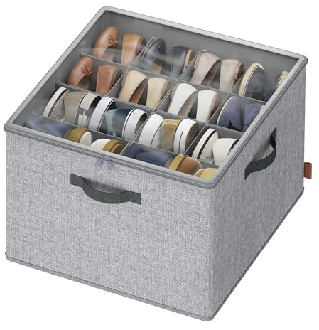 SONGMICS Schuh-Organizer, 1 Stück, stapelbar, für bis zu 16 Paar Schuhe | Schuhaufbewahrung platzsparend, verstellbare Trennwände, Deckel transparent, taubengrau, TINA Kollektion LSP621GD01