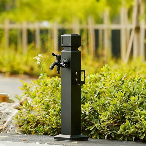Fontana moderna a colonna con rubinetto a doppia uscita e supporto per tubo flessibile per giardino esterno, design antigelo, perfetta per decorazioni domestiche e paesaggistiche