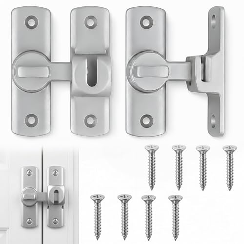ZhuPu 2 Pcs Sliding Door Latch, Aluminium Alloy Lock, Universal 90 and 180 Degree Catch for Bathroom and Barn Door