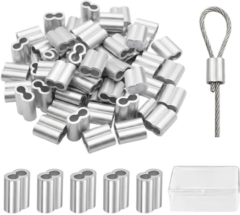 BIKPRST 50 Stücke 4mm Aluminium Seilklemmen Quetschhülsen Pressklemmen Doppelhülsen Klemmhülsen Würgeklemmen Crimpschlaufe Für Drahtseil Und Kabel, Für Gummiseil Expanderseil Planenseil