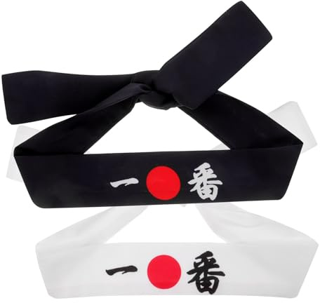 Housoutil 2 Stück Japanisches Stirnband mit Schweißabsorption und Haarfixierung aus Baumwolle Geeignet als Kochstirnband für Kostümparty und Sport