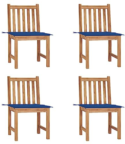 YuuSsea Trädgårdsstolar, set om 4 massivt teak med kudde, väderbeständig och bekväm, 50 x 53 x 90 cm, för balkong terrass utomhus, stapelbar och utrymmesbesparande, med armstöd och ryggstöd