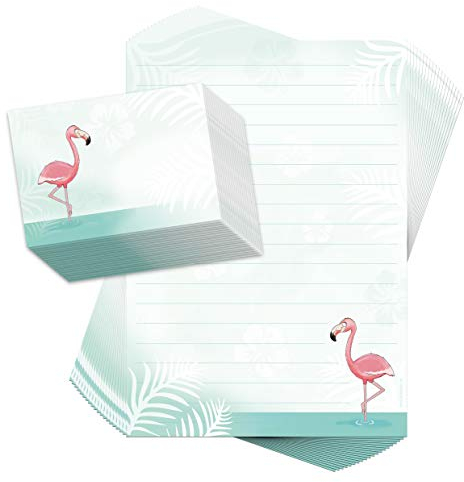 Briefpapier-Set für Kinder FLAMINGO 20 Blatt DIN A4 mit Linien inkl. 20 bedruckte Umschläge/Briefpapier für Kinder/Briefpapierset Kinder/Briefpapier Mädchen
