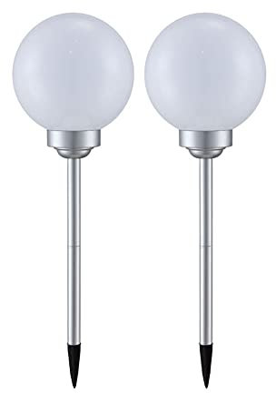 2x LED Solar Außen Steck Kugel 20cm Leuchten Garten Rasen Wiese Blumenbeet Beleuchtung Erdspieß Lampen