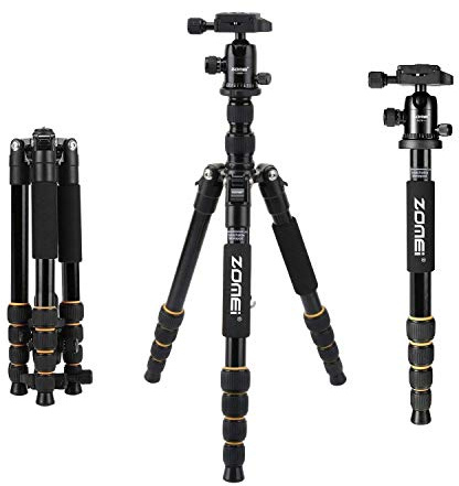 Trépied Léger, ZOMEi 155cm Q666 Portatif Alliage en Aluminium et Magnésium Trepied Appareil Photo avec Monopod Voyage et Tête de Boule et Un Sac De Transport, Compatible pour Canon Nikon DSLR Caméra