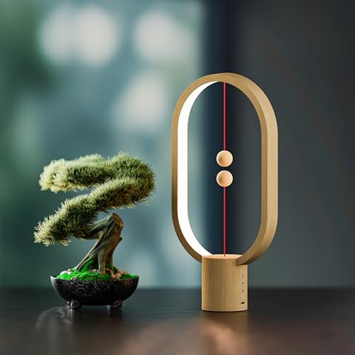 Heng - Lampada da tavolo con interruttore magnetico a LED per bilanciamento intelligente, alimentata tramite USB, lampada da tavolo ricaricabile a LED, lampada da tavolo per casa, ufficio (legno)