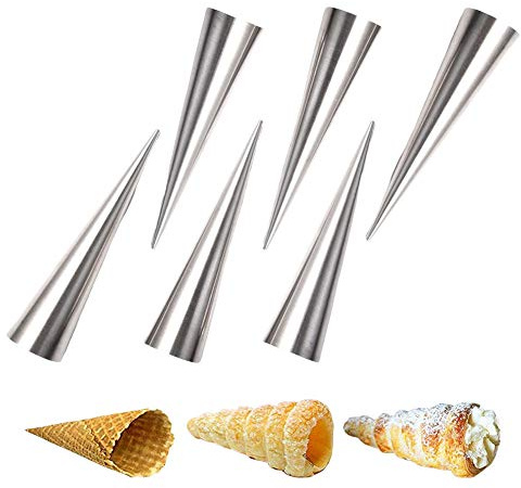 CANDeal 6 Stück Schillerlockenform aus Edelstahl 14 x 3,3 cm Schaumrollen Backform Trubotschki Hörnchen Sahnerollen Schillerlocke Cornet Form zum backen