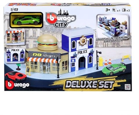 Bburago B18-31507 Street FIRE City Deluxe Playest with 2 Die-Cast Cars-1:43 Scale Other License Toy Play Set