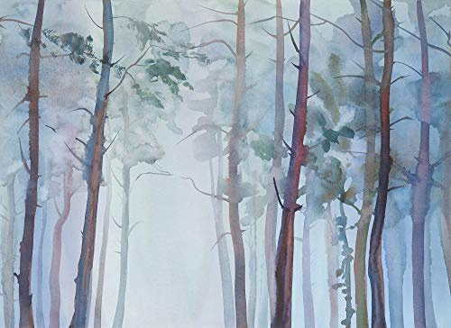 Livingwalls Vliestapete - Tapete Wald aquarell in Blau, Grün und Blau - Wandtapete für verschiedene Räume - Wandbild XXL 350 x 255 cm