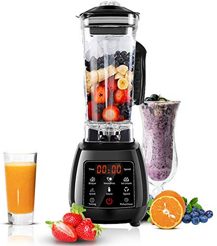 2200W Smoothie Maker/Mixer, Countertop Blender Jug Blenders with BPA Free Glass Jar Pre-Programmed Settings and Variable Speed and Timer Control,Black,220V UK Plug
