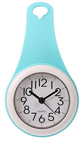 BESPORTBLE Badezimmer Wanduhr Wasserdicht Rollbare Leise Quarz Anhänger Uhr Stumm Wanduhr zum Aufhängen Robe Handtuch Schlüssel Blau