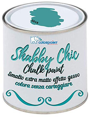 Vernice Shabby Chic CHALK PAINT 1 Litro - Pittura Extra Opaca - Colora senza Carteggiare - 22 COLORI VINTAGE (Turchese 5018)