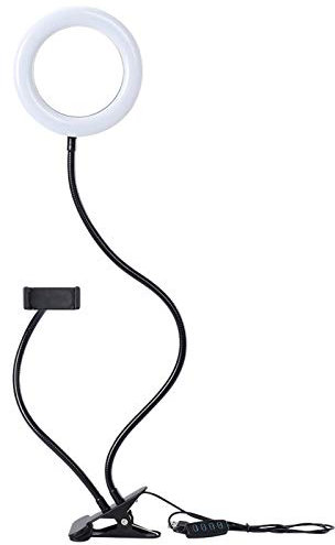 D90DS Anneau Lumineux de Table LED 9 cm avec Support pour téléphone Portable Lampe de Photographie de beauté à intensité Variable avec Clip col de Cygne inclinable Anneau pour téléphone