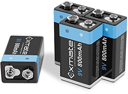 Exmate Piles 9V Rechargeables 800mAh Lithium-ION 6F22 (4 pièces)