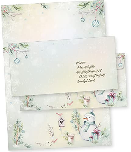 Flöckchen 25 Sets Weihnachtsbriefpapier Briefpapier Weihnachten mit Umschlag ohne Fenster, Weihnachtspapier A4
