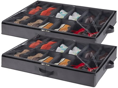Lifewit 2 Stück Unterbettkommode für Schuhe, Faltbare Unterbett Aufbewahrungsbox Schuhorganizer Schuhe Aufbewahrungstasche Shoe Organizer Bettkasten für Männer Frauen, 2x12 Paar