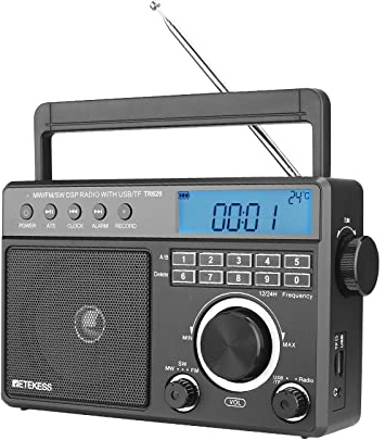 Retekess TR629 Portable Shortwave Radios, Digital Radio AM FM Plug in with DSP, Support Backlight LCD Display, Digital Tuning and Preset, USB, Micro SD, Clock, Recorder