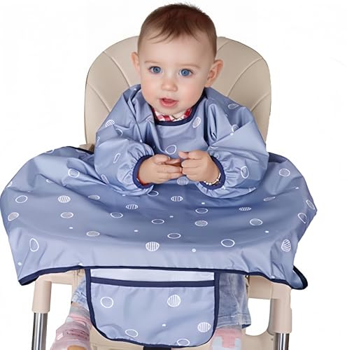 MOTEERLLU Coverall Baby Feeding Bib for Eating,Long Sleeves Bib Attaches to Highchair and Table,Weaning Bibs