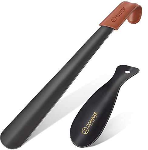 ZOMAKE Shoe Horn Long Handle for Seniors Men Women,Metal Long Shoehorn Boot Horn 16.5,Travel Small Shoe Spoon Helper for Kids 7.5