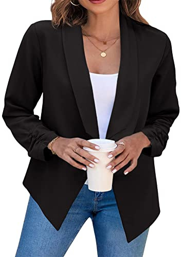 YMING Femme Courts Cardigans Ouverts sur Le Devant Couleur Unie Vestes Manches Longues Blazers