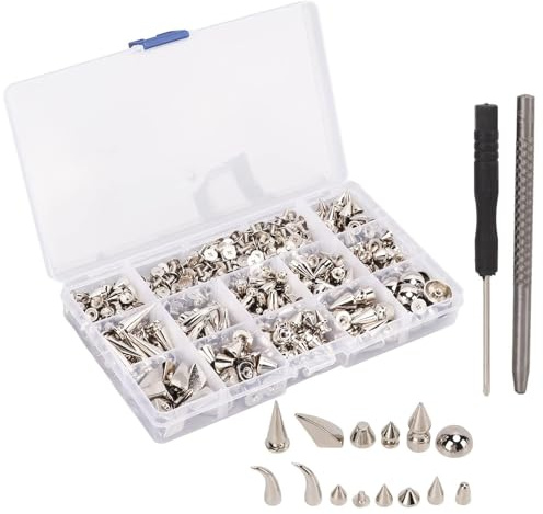 Cyrank 270 Stück Nieten für Kleidung, Punk Nieten, Ziernieten, Nieten und Spikes-Kit, Kegel Spike Nieten, Jackennieten, Stoffnieten für Lederhandwerk, Kleidung, Schuhe, Taschen, Hundehalsbänder