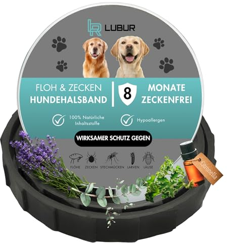 Lubur® Floh- und Zeckenhalsband für Hunde und Katzen - Natürlicher & effektiver Wirkstoff - bis zu 8 Monate wirksamer Schutz gegen Zecken und Flöhe (Schwarz, Hunde)