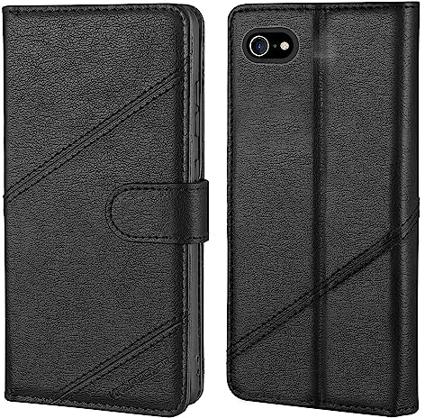 KRAFTCARE Handyhülle Kompatibel mit iPhone SE 2022/iPhone SE 2020 Hülle, Kompatibel mit iPhone 8/iPhone 7 Hülle [Kartenfach] [Magnet] Flip Case Wallet Schutzhülle Klapphülle Hülle, Schwarz