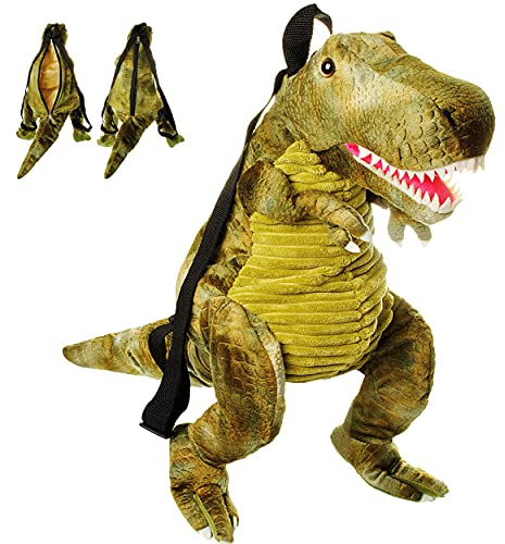 alles-meine.de GmbH 3-D Rucksack & Kuscheltier - XL groß - Dinosaurier - Tyrannosaurus Rex - grün - Plüsch Kinderrucksack/Plüschtier - für Kinder & Erwachsene - Kindergarte..