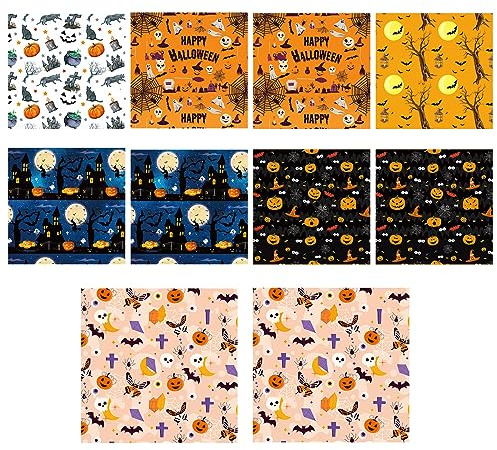 EULAPGOE 10 Stück Blatt Halloween Geschenkpapier Set,Braun Kraft Geschenkpapier Vintage Geschenkverpackungen Perfekt Für Halloween,Den Tag Der Toten(Viele Stile)