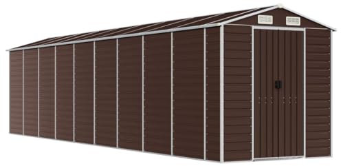 prissent Metall Gerätehaus 191x810x198 cmGeräteschuppen mit Schiebetür Geräteschrank Fahrradunterstand Blechhütte Metallschrank Outdoor Braun