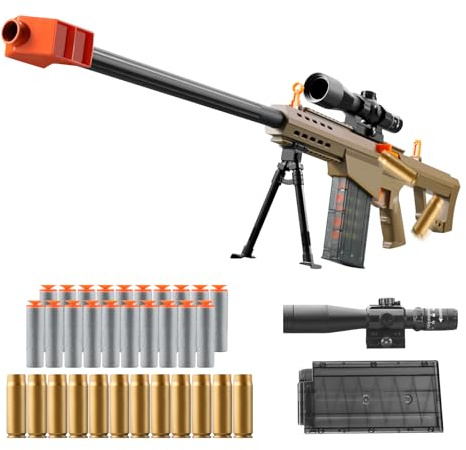 Bsyzyani Soft Bullet Toy Gun Dart Foam Pellet Blasters Shell ejecting Shotgun Cool Stuff Gifts for boy Age 8+ 9 10 11 12 Year Old Kid Shooting Game with Scope Sniper Rifle (Sand Colored)