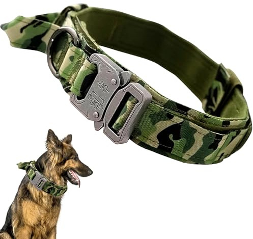 Ledeak Collare Tattico per Cani, Collare per Cane Regolabile con Maniglia di Comando, Collare Militare in Nylon con Fibbia in Metallo per Cani di Taglia Media e Grande Addestramento