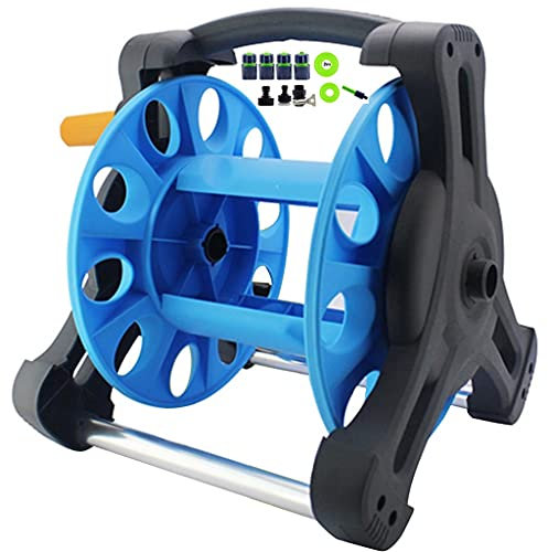 Chariot enrouleur de tuyau d'arrosage, petit support de rangement pour tuyau d'eau propre, support de tuyau portable d'extérieur avec tuyau d'eau/bleu/enrouleur de tuyau de 15 m de 10 m (tuyau bleu d