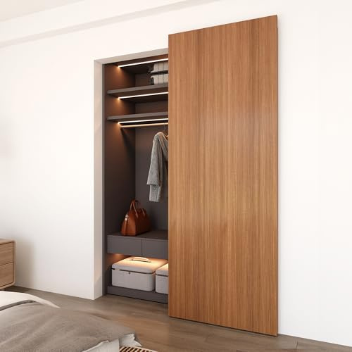 JUBEST 38 Concealed Barn Door Hardware Kit with Soft Close Mechanism, Wall Mounted Invisible Sliding Door Track for Opening Width 30 to 34, Hidden Barn Door Hardware Kit, Door Needs Groove
