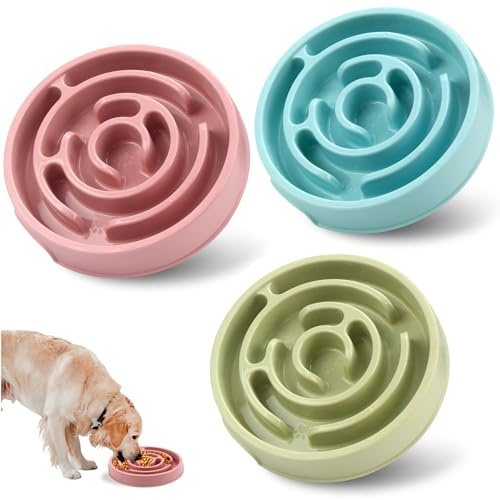 YanBous 3 Gamelles Anti-Glouton pour Chiens Ø 20,5 cm en Silicone avec Ventouse, Gamelle Alimentation Lente pour Chiens de Petite à Moyenne Taille - Rose, Vert, Bleu