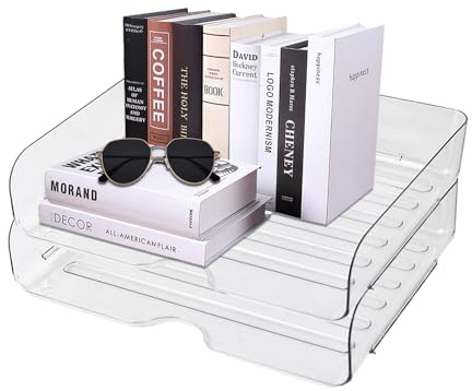 oupados 2 Pieces Clear Letter Tray Organizer Stackable File Organizer Desk Organiser for Home School Office Desktop Storage And Organization 31.5×24.5×7cm