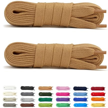 Laceter 2 Paires de Lacets Plats en Coton 8 mm pour Baskets, Sneakers, Chaussures de Sport ou Ville – Confortables, Solides, Résistants, Pour Homme Femme Enfant - 150 cm - Marron Noisette x 2