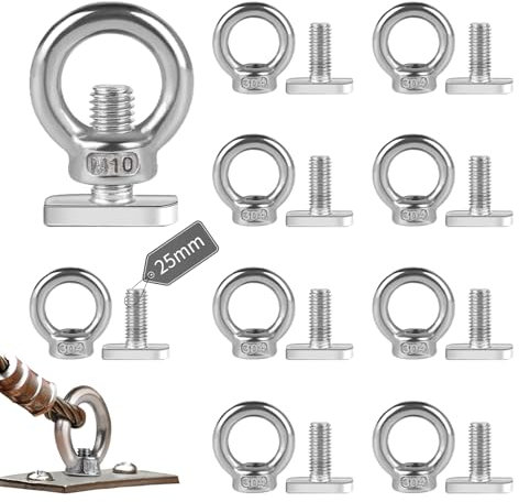 EXLECO 10X M10 Dado a Occhiello con Bulloni M10*25mm Metrico Dadi Anello Occhio Dado di Sollevamento in Acciaio Inossidabile Vite ad Anello Bullone di Fissaggio per Accessori Sollevamento Serra Piante