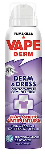 Vape Vape Spray Derm & Dress 100ml, Spray Repellente Zanzare e Altri Insetti, Applicabile anche solo sui Vestiti, Non Macchia i tessuti