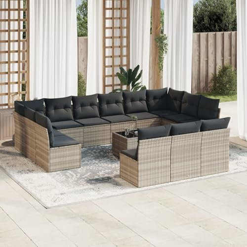 Homgoday Gartenmöbel-Set, 14-teilig, mit Kissen aus Polyrattan, Möbeldekor, Set Schlafsofa, Wohnzimmer, Couch, modernes Sofa-Set für den Außenbereich für den Garten, Modell 3218402