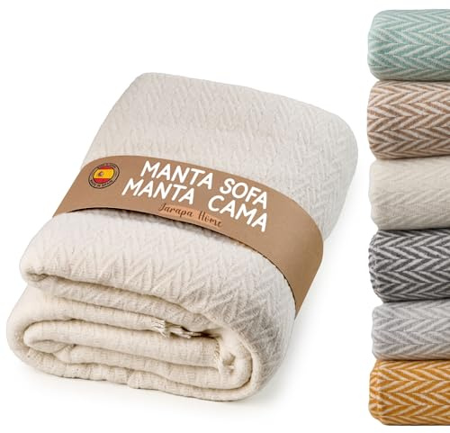 Plaid canapé élégant et durable, couverture multiusos pour lit et canapé, plaid grande taille, jeté de canapé en 100% coton, idéal pour l’hiver et l’automne (Écru, 130x180 cm)