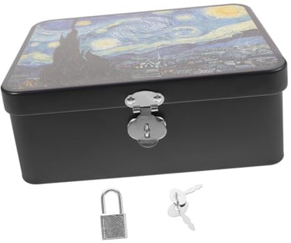 TOPBATHY Retro Rechteckige Aufbewahrungsbox Aus Metall Mit Vorhängeschloss Vintage Schatztruhe Für Schmuck Süßigkeiten Fotos Stilvolles Design Mit Sternenmuster Großer Innenraum Für