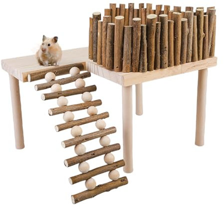 Asfrode Hamsterplattform Mit Kletterleiter: Eine Plattform Aus Holz, Stabil Und Langlebig, Für Kleine Haustiere (30x21x21cm)