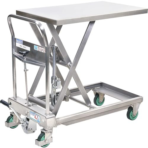 kaiserkraft | Scheren-Hubwagen Edelstahl | Quick-Lift | Tragfähigkeit 250 KG | Hub je Pedaltritt 47 MM