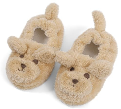 LACOFIA Zapatillas de Estar por Casa Invierno para Niños Pantuflas Animales de Peluche para Niñas Oso Caqui 26/27