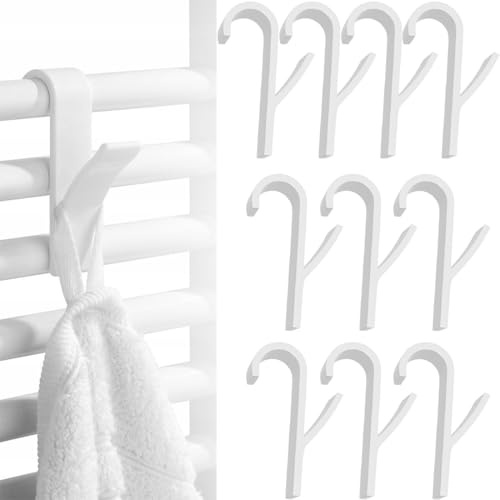 KIRZAX 10 Pcs Crochet Radiateur Rond, Crochet Radiateur Sèche Serviette,Crochet Serviette Salle De Bain, Patere Seche Serviette,ous Les Radiateurs Standards, Amovibles (Blanc)