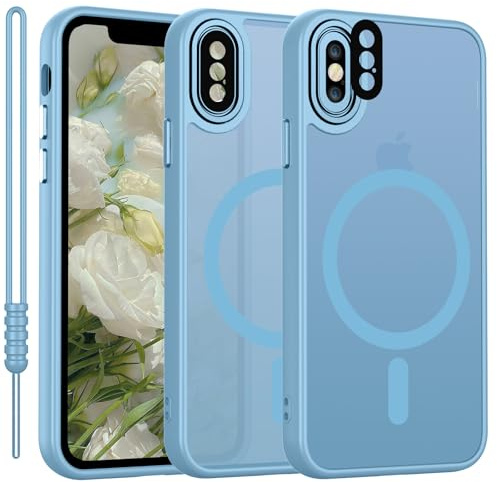 YUANDMI für iPhone X/XS Hülle kompatibel mit MagSafe, Handyhülle für iPhone XS Magnetisch Matte Touch, rutschfest Kratzfest Schutz Stoßfest Hülle Hell Blau