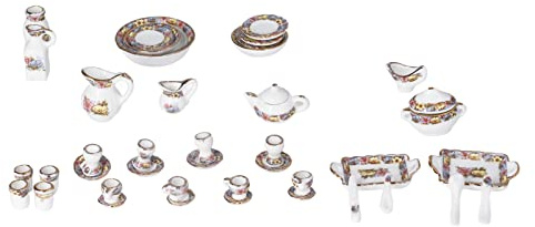 Hztyyier Juego de Tazas de té para Casa de Muñecas 1:12, Juego Tradicional de Tazas de té de Cerámica en Miniatura para Casa de Muñecas DIY, Seguro y Duradero [Fiesta de de Porcelana], para Navidad